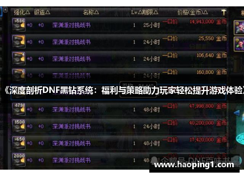 《深度剖析DNF黑钻系统：福利与策略助力玩家轻松提升游戏体验》